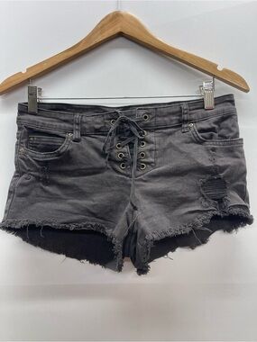 Billabong Gray Lace-Up Distressed Denim Shorts